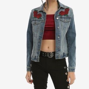 HOT TOPIC Disney Beauty And The Beast Rose Denim Jacket ~ Like New